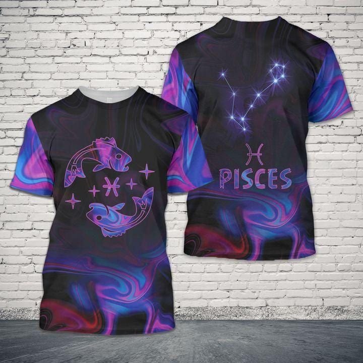 Amazing Pisces Holographic Aop Unisex Birthday T-Shirt #L