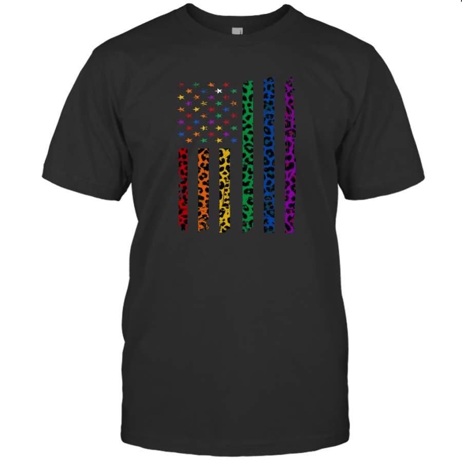 American Flag Leopard Cheetah Print Rainbow Gay Pride LGBT T shirt