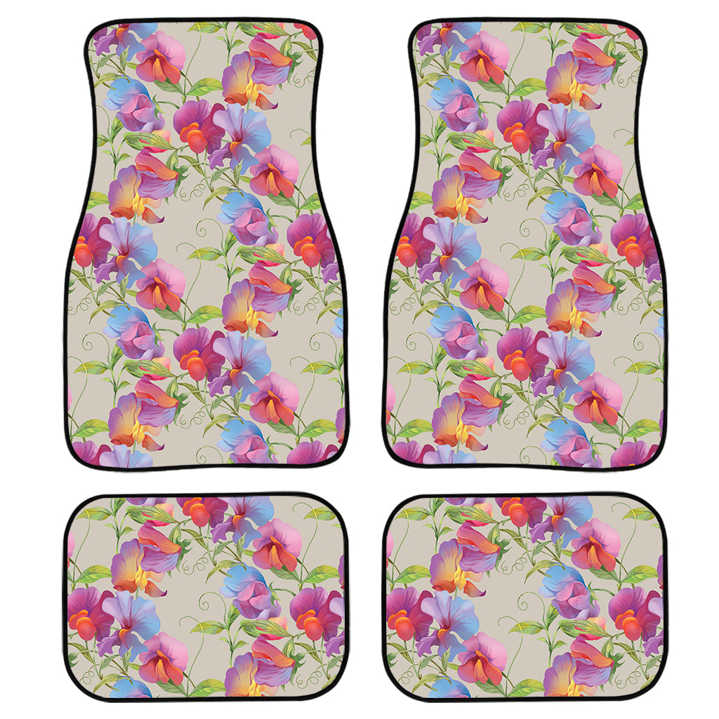 Sweet Pea Flower Pattern Print Front And Back Car Floor Mats, Front Car Mat