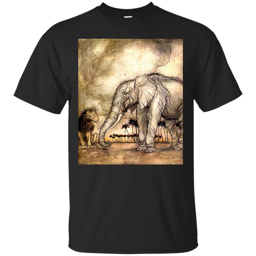 Elephants – An Elephant and A Lion  Vintage Artwork surreal elephant art T Shirt & Hoodie