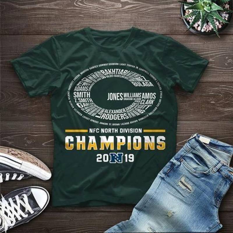 green bay packers nfc north division champions 2019 all players name typography t shirt