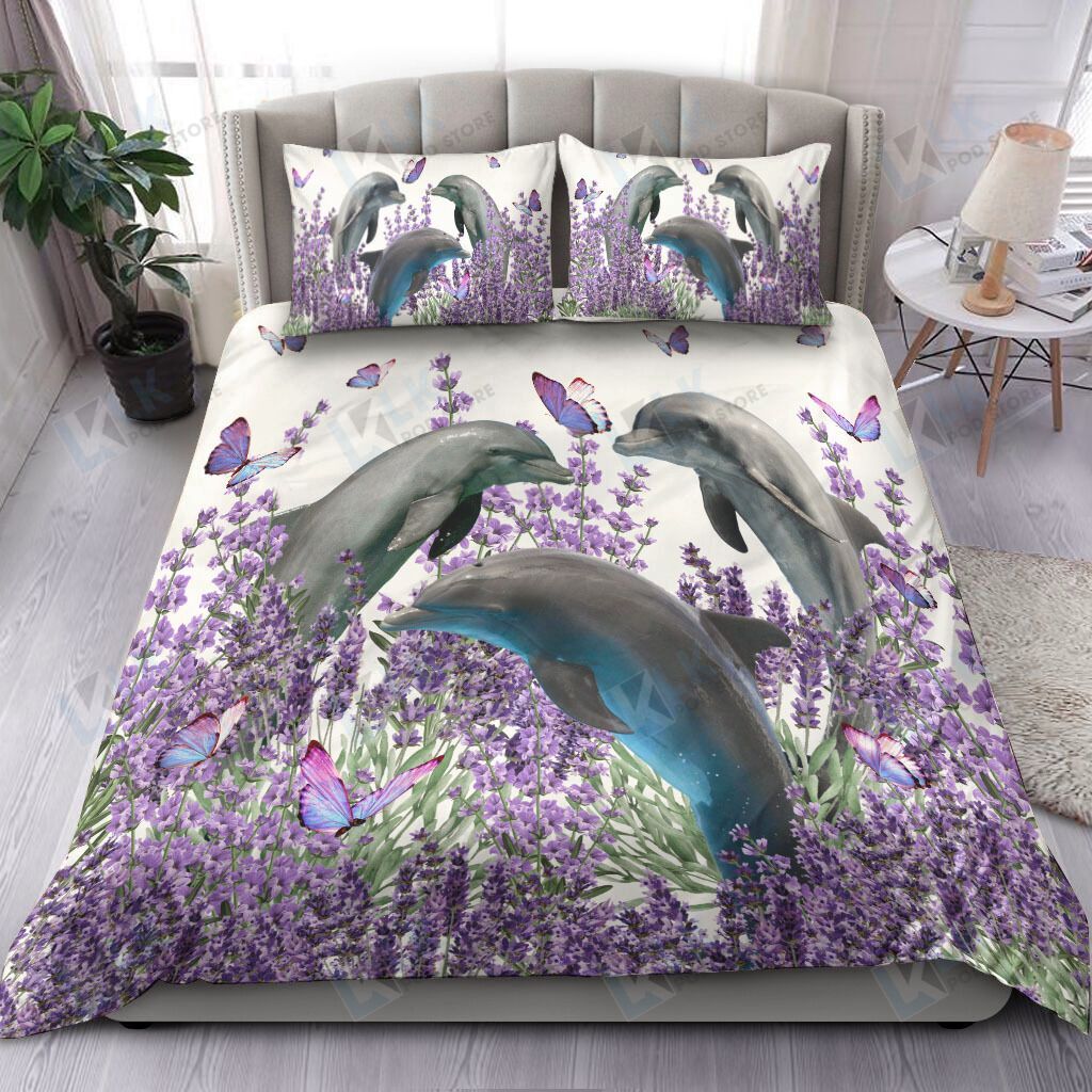 DOLPHIN Bedding Set Purple Flower [ID3-N] | Duvet cover, 2 Pillow Shams, Comfortable, Pet Lovers