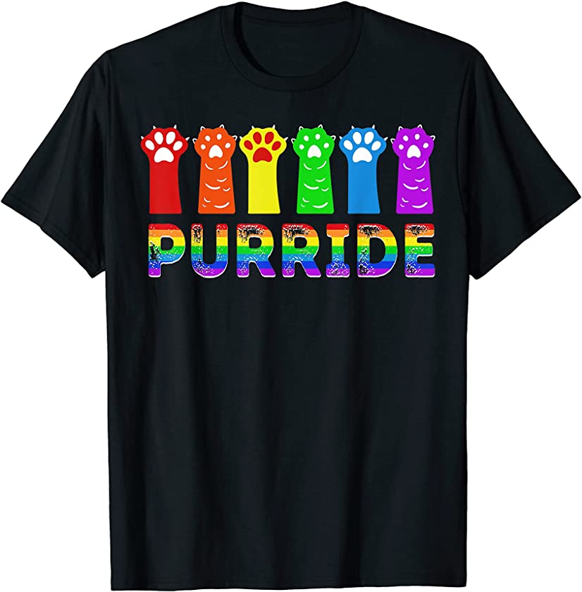 Cat Paw Purride Rainbow LGBT Pride Awarenesss Funny Kitten T-Shirt