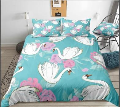 Pink Flower Swan 3 Pieces Quilted Comforter Set