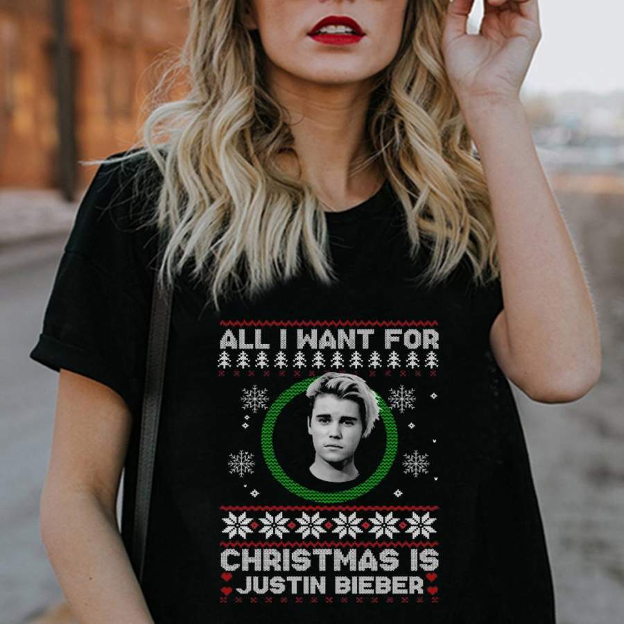 All I Want For Christmas Is Justin Bieber T-shirt. By Artistshot