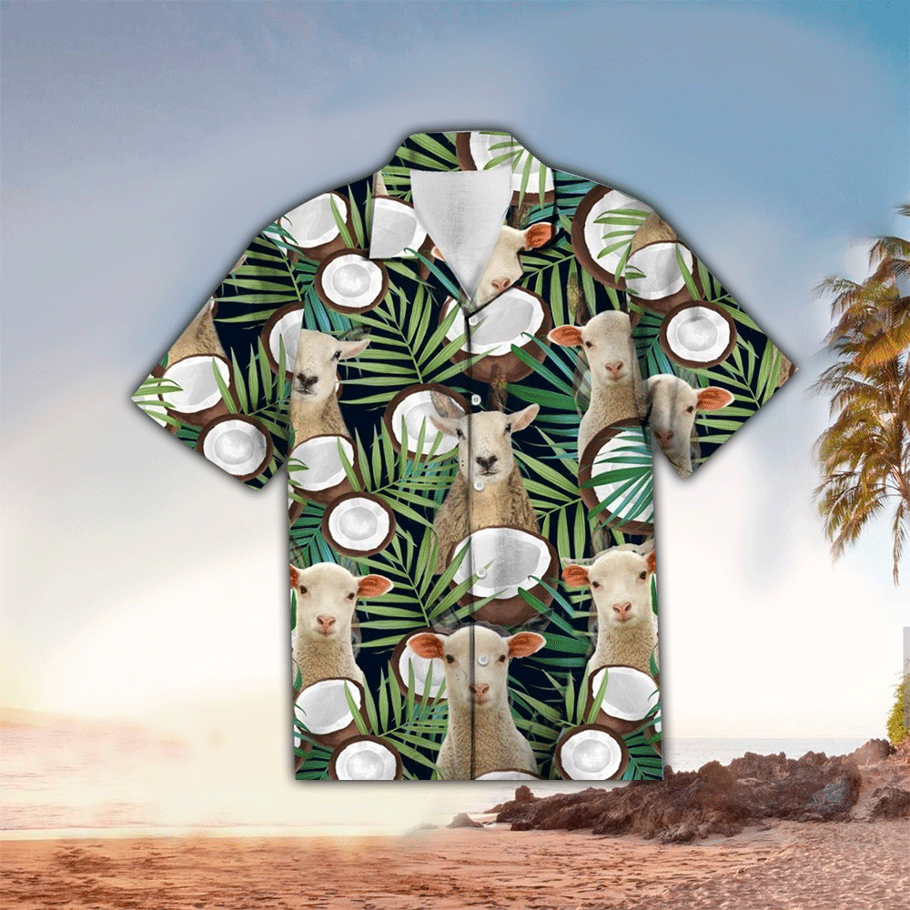 Sheep Coconut Tropical Green Unique Unisex Hawaii Shirt Aloha Ha21598