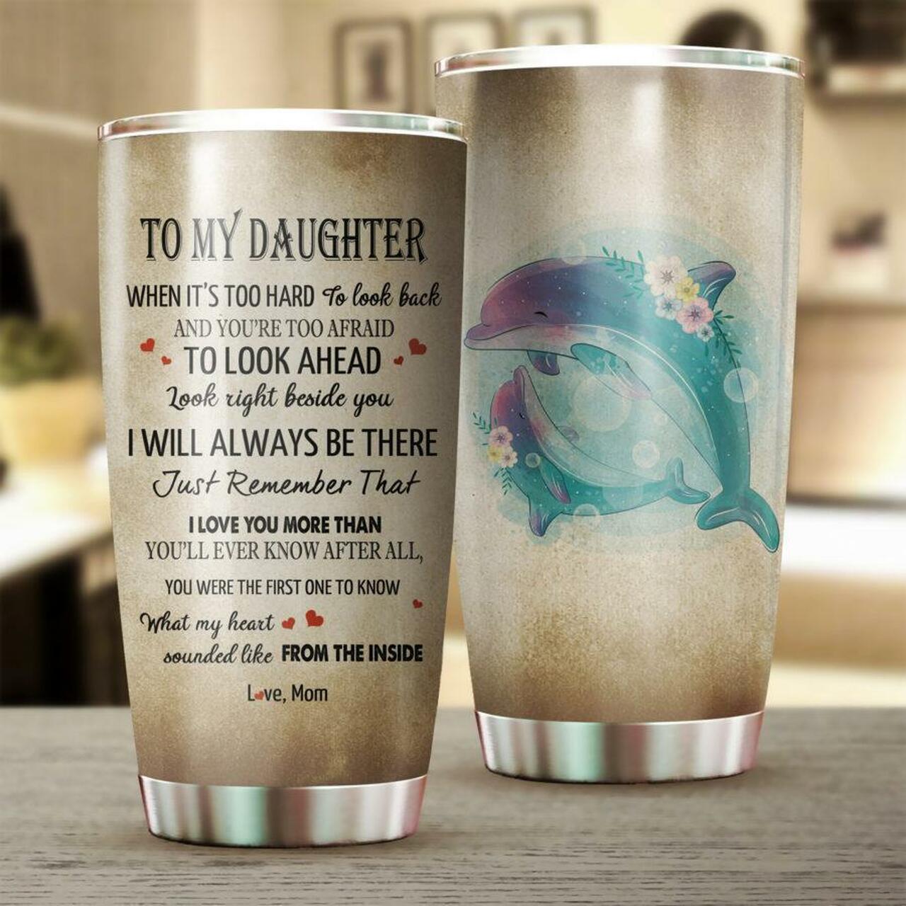 Dolphin Mom To Daughter Personalized Stainless Steel Tumbler Customize Name, Text, Number