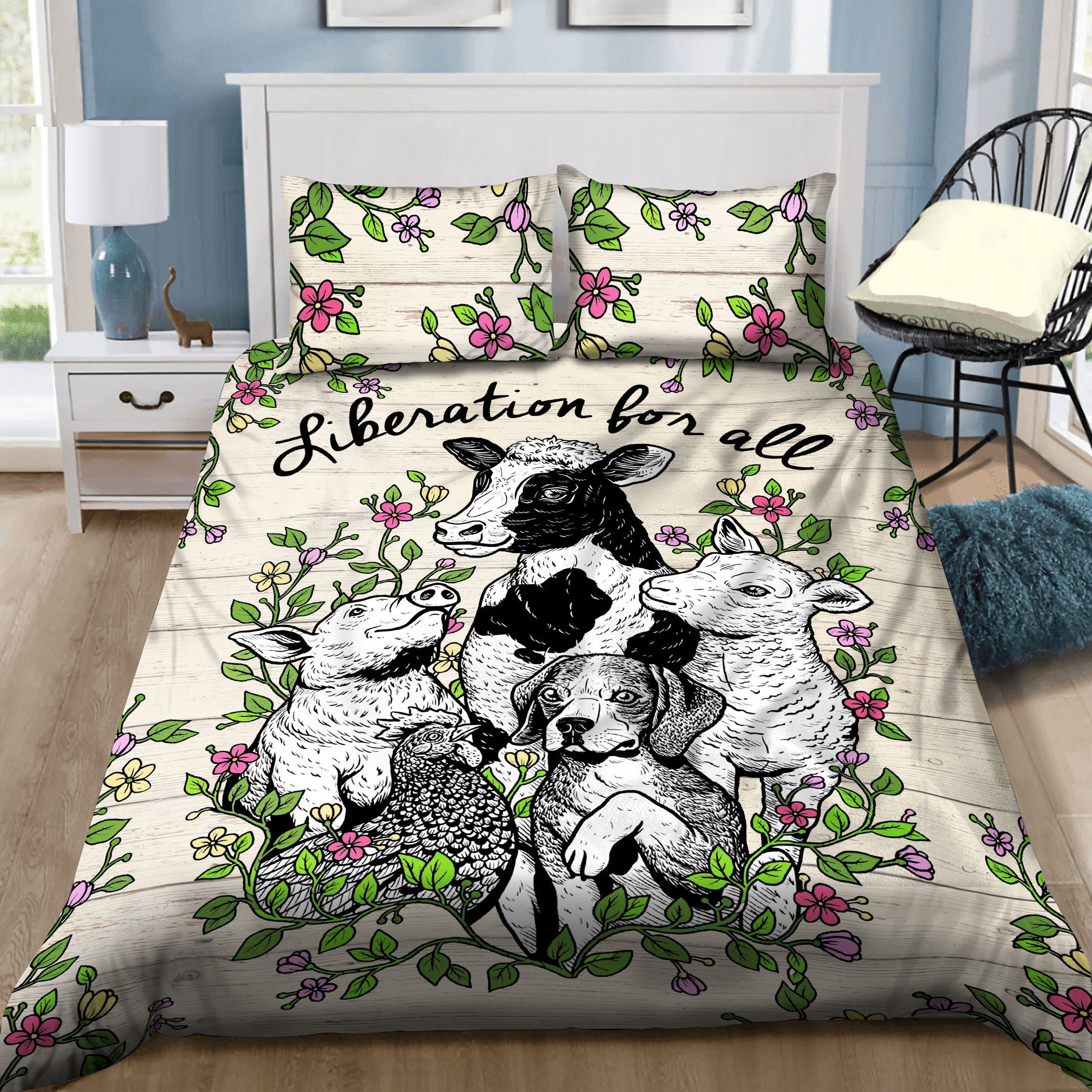 3D Vegan Liberation For All Animals Cotton Bed Sheets Spread Comforter Duvet Cover Bedding Sets