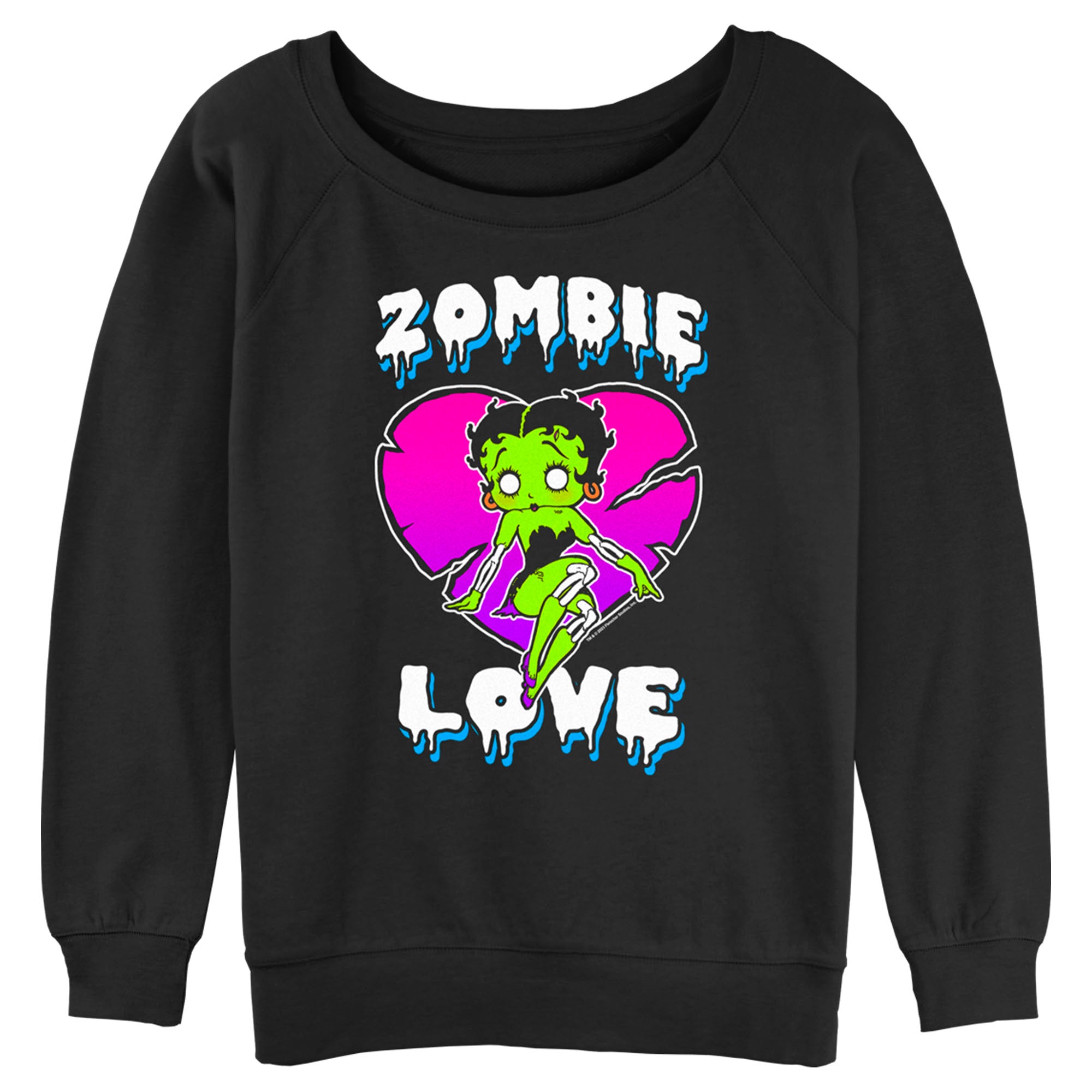 Junior’S Betty Boop Halloween Green Zombie Love Sweatshirt