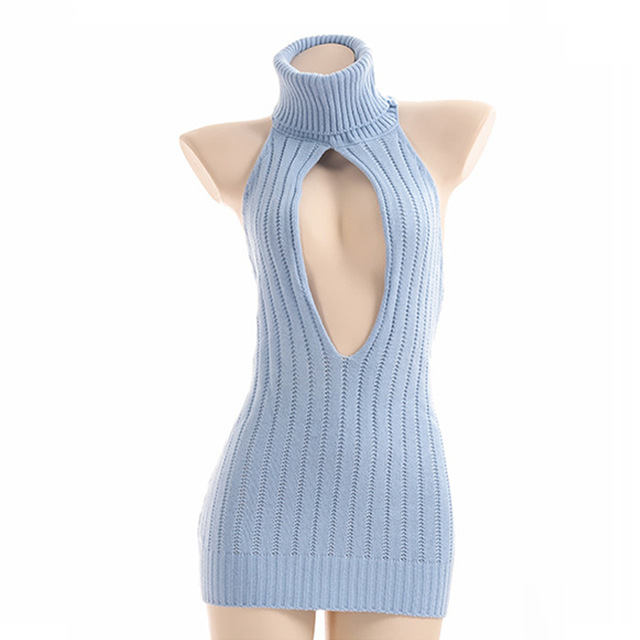 Women Sexy Backless Sweater Turtleneck Open Chest Hollow Knitted Pullovers Fall Sweaters Exotic Virgin Killer Cosplay Costume alx