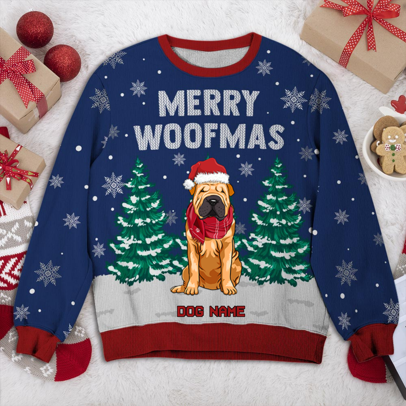 Chinese Shar-Pei Personalized Sweater, Dog Ugly Christmas Sweater