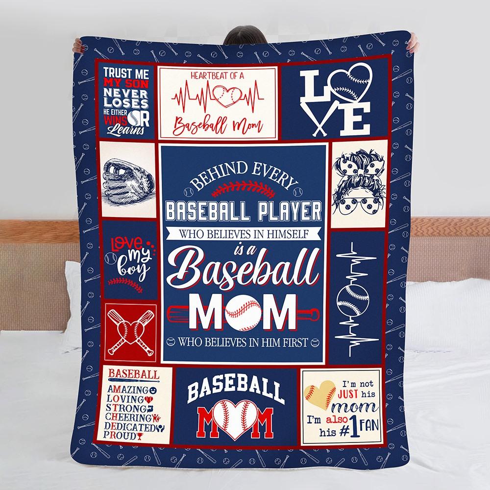 Who Believes In Himself Is A Baseball Mom Fleece Blanket And Quilt Blanket, Home Decor Bedding Couch Sofa Soft and Comfy Cozy