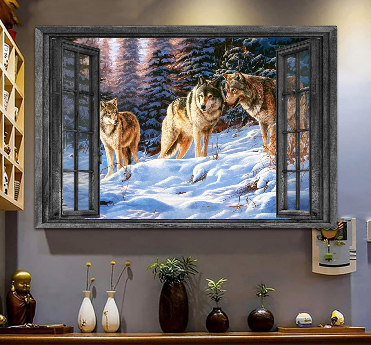 Wolves 3D Wall Arts Painting Art Wild Animals Home Decoration Gift Idea Birthday