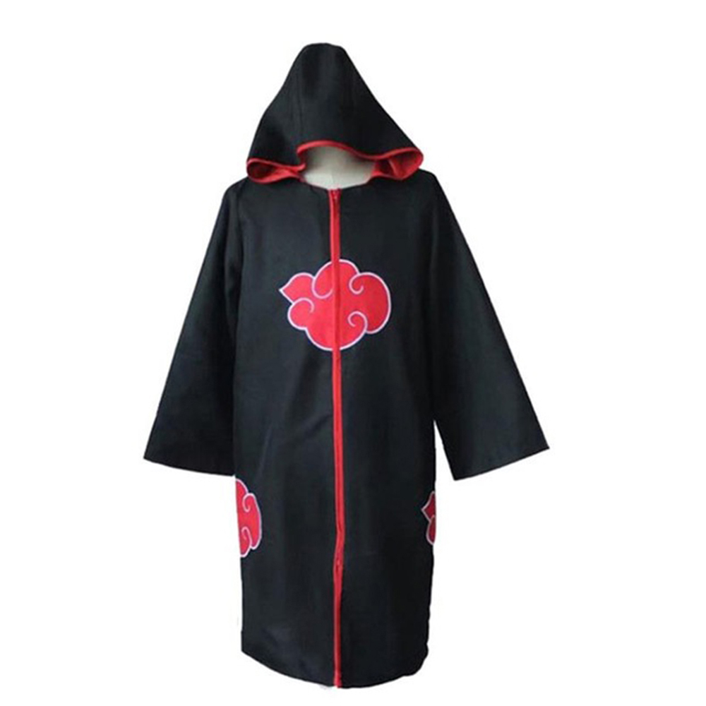 3Pcs Itachi Cosplay Costume Long Robe halloween costumes with Headband and Ring Red Cloud Cloak Costume alx