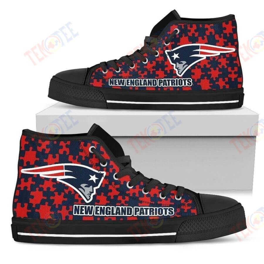 Mens Womens Puzzle Logo With New England Patriots High Top Shoes TMT248