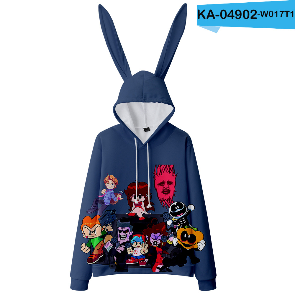 Kawaii Anime Sweatshirts Friday Night Funkin 3D Digital Printing Hoodies Men/Women Bunny Ears Hooded Casual Pullover sweatshirts alx