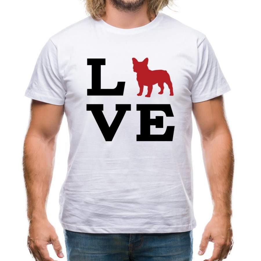 Love French Bulldog Dog Silhouette Mens T-Shirt