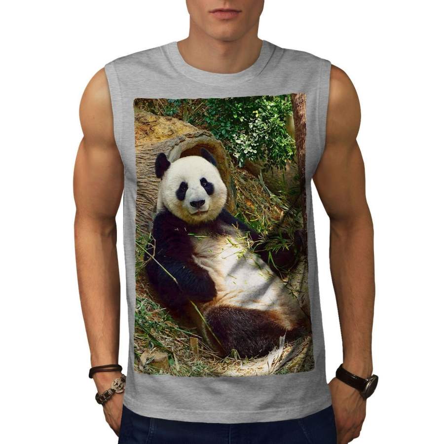 Animal China Cute Panda Shirt Men Sleeveless T-Shirt Summer Trend Top Tee