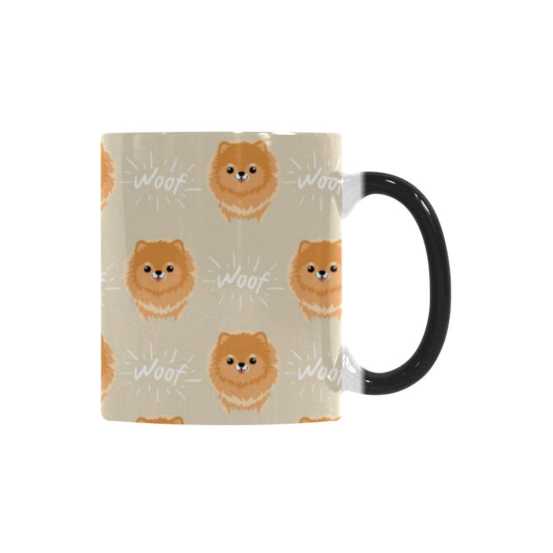 Cute brown pomeranian puppy on blue Morphing Mug Heat Changing Mug