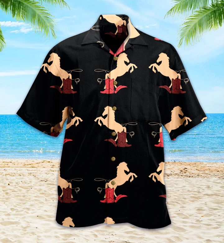 Cowgirl Boots Black Horse Hawaii Shirt Ha37647