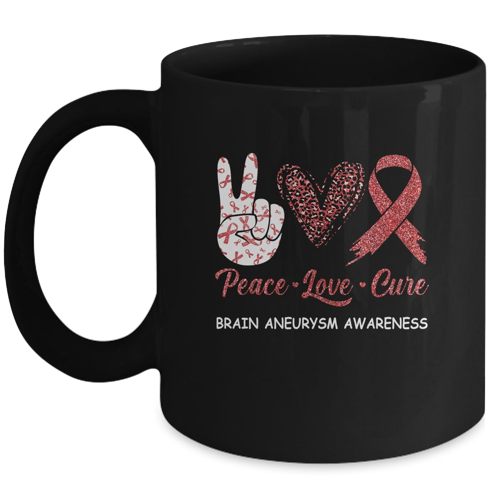 Brain Aneurysm Awareness Peace Love Cure Leopard Mug