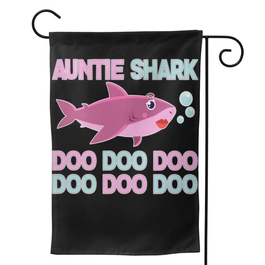 2 Pcs Garden Flag Auntie Shark Doo Doo Doo Horizontal Poster 12.5″x18″ -Mothers Day, Birthday Gifts for Mom, Dad, Wife, Husband, Daughters, Grandma, Friends