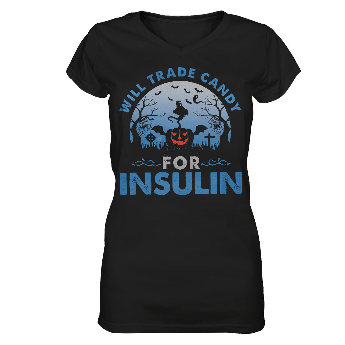 Will Trade Candy For Insulin Diabetes Awareness Shirt, Funny Halloween Diabetes Women V-Neck T-Shirt