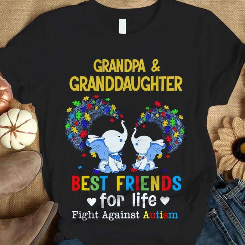 Autism Grandpa & Granddaughter Shirt, Best Friends For Life, Puzzle Piece Elephant, Autism Awareness Shirt