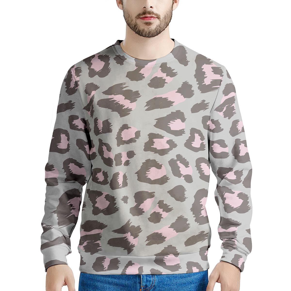 Grey And Pink Leopard Men’S Sweatshirt