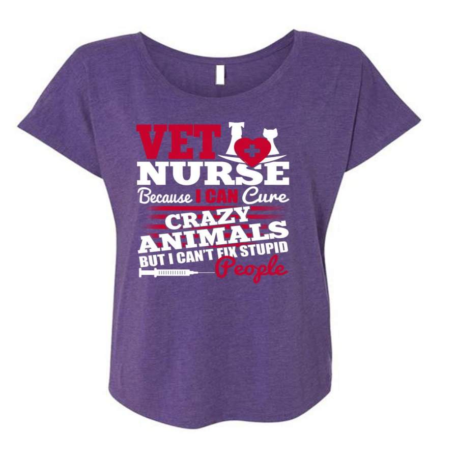 Vet Nurse T Shirt, Crazy Animals T Shirt, Cool Shirt (Ladies’ Triblend Dolman Sleeve)