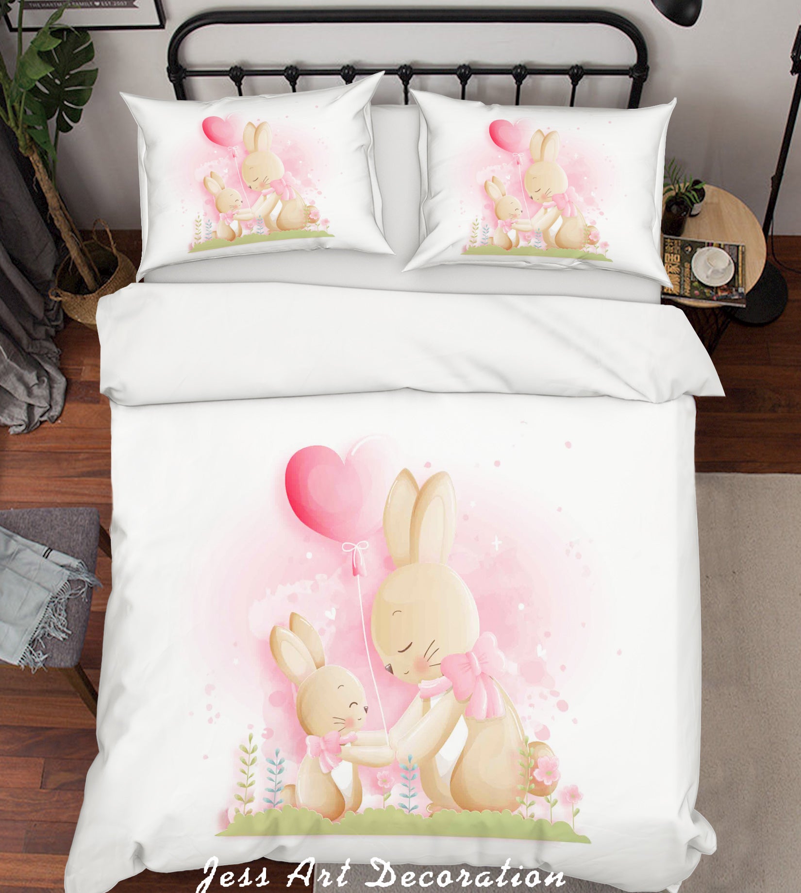 3D White Red Heart Balloon Rabbit Floral Quilt Cover Set Bedding Set Duvet Cover Pillowcases Sf68