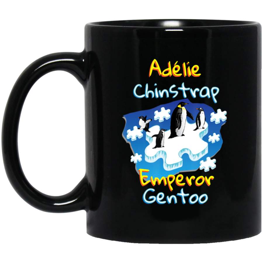 Adelie Chinstrap Emperor Gentoo Penguins Autism 11oz 15oz Black Mug Idea 2nd April Puzzle Ribbon Support Autism Dad Mom Kids Autistic