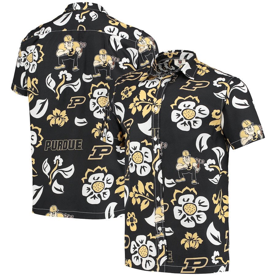 Purdue Boilermakers Black Floral Hawaii Shirt Ha25900