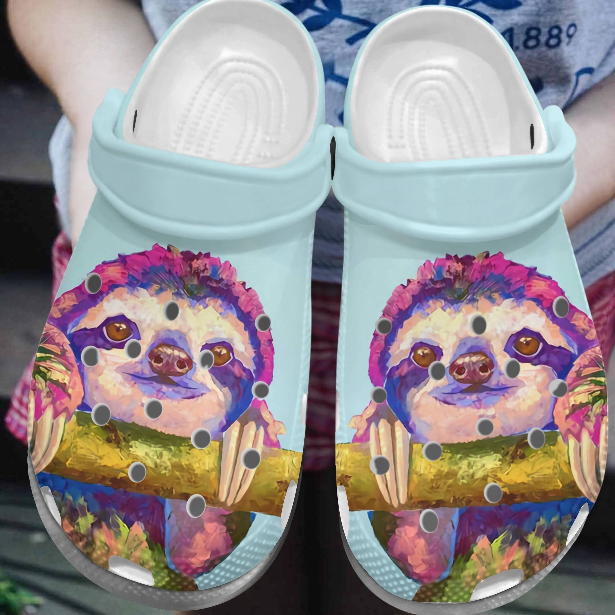 Sloth Portrait Shoes – Sloth Art Crocss Clogs Birthday Gift Children