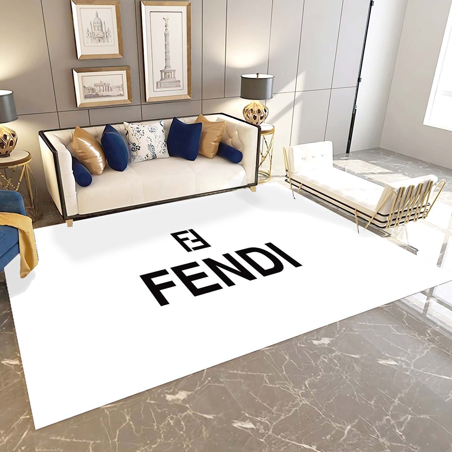 Fendi Logo Area Rugs, Hypebeast Living Room Bedroom Carpet, Fashion Brand Floor Decor