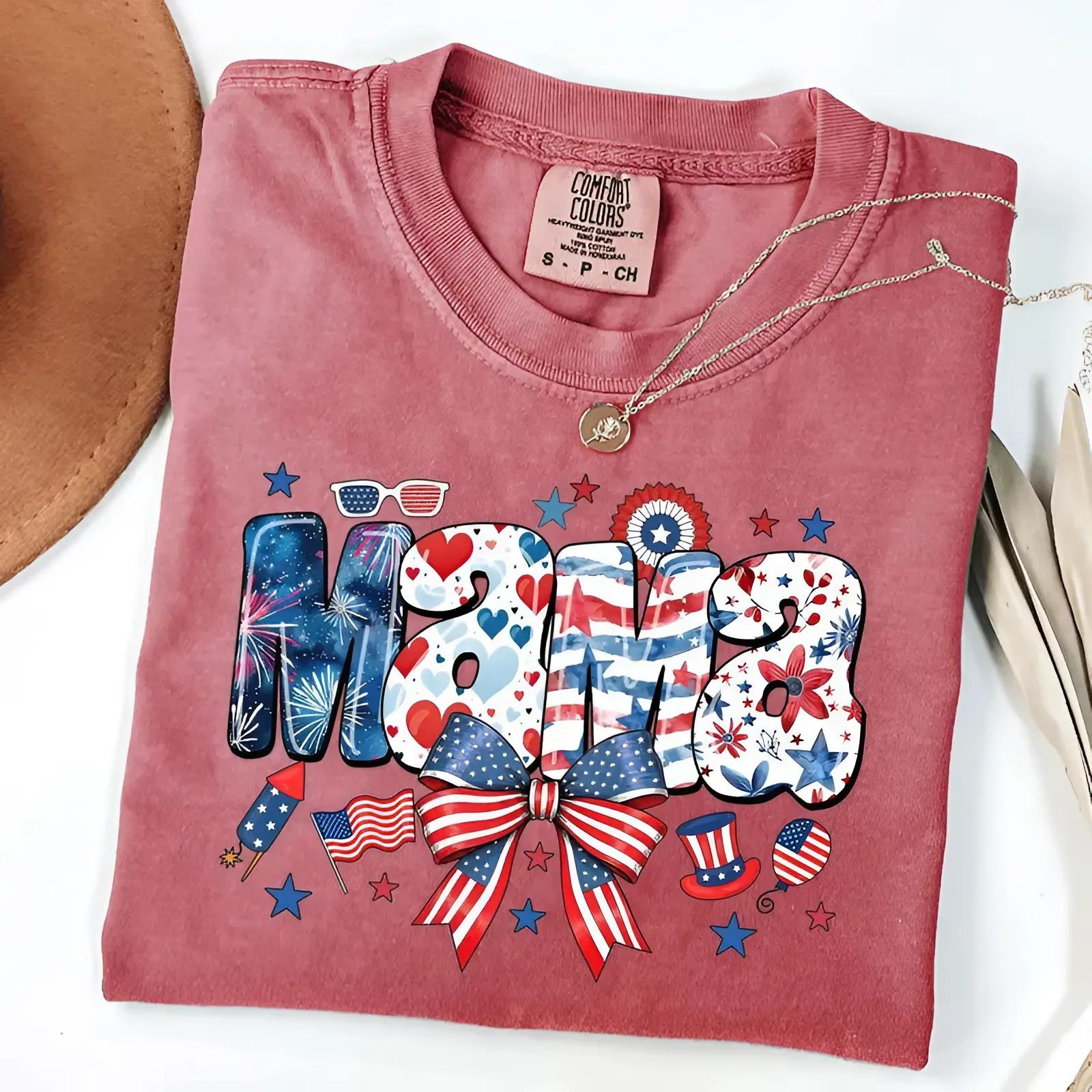 Comfort Colors 4th of July Mama Shirt, All American Mama Shirt, Family 4th of July Shirt, Mama American, Patriotic, Unisex T-Shirt