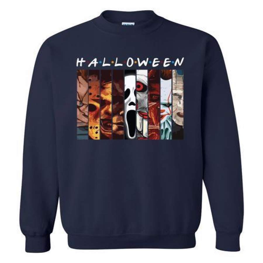Halloween Horror Characters Friends Mashup Face Sweatshirt