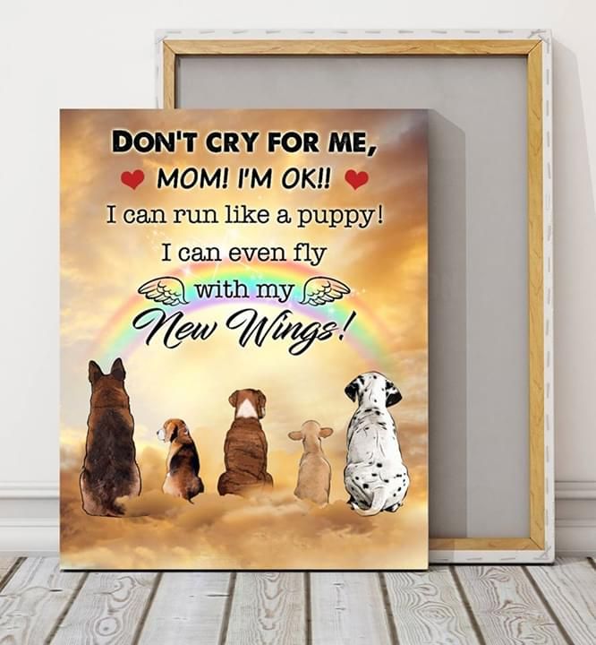 Don’t cry for me mom i’m ok i can run like puppy even fly with my new wings poster poster canvas