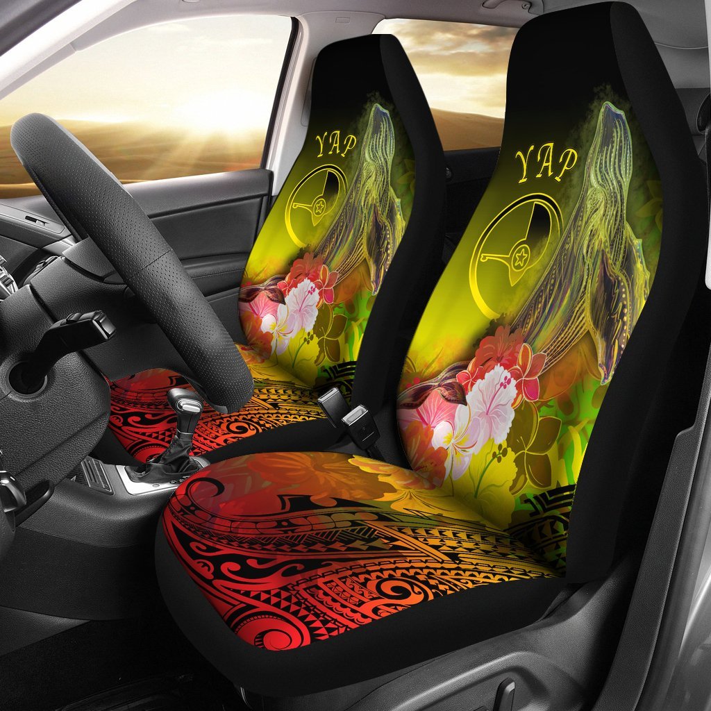 Yap Car Seat Covers – Humpback Whale with Tropical Flowers (Yellow) – BN18