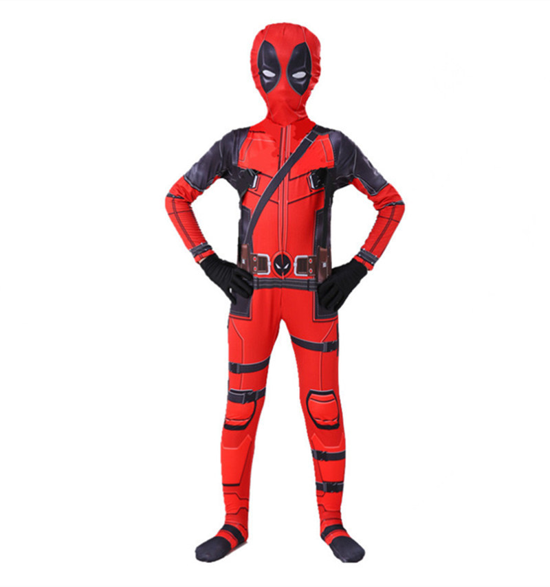 Adults and Children Superhero Deadpool Mask Bodysuit Halloween Kids Cosplay Party Costume Sword Bag Jumpsuit alx