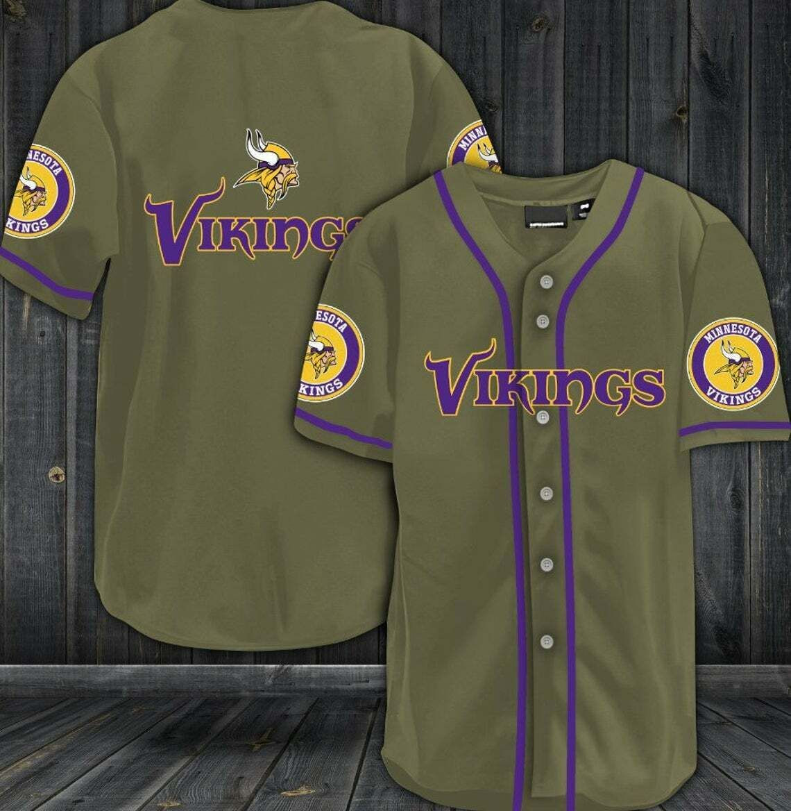 Minnesota Vikings Team Green Moss All Over Print Baseball Jersey