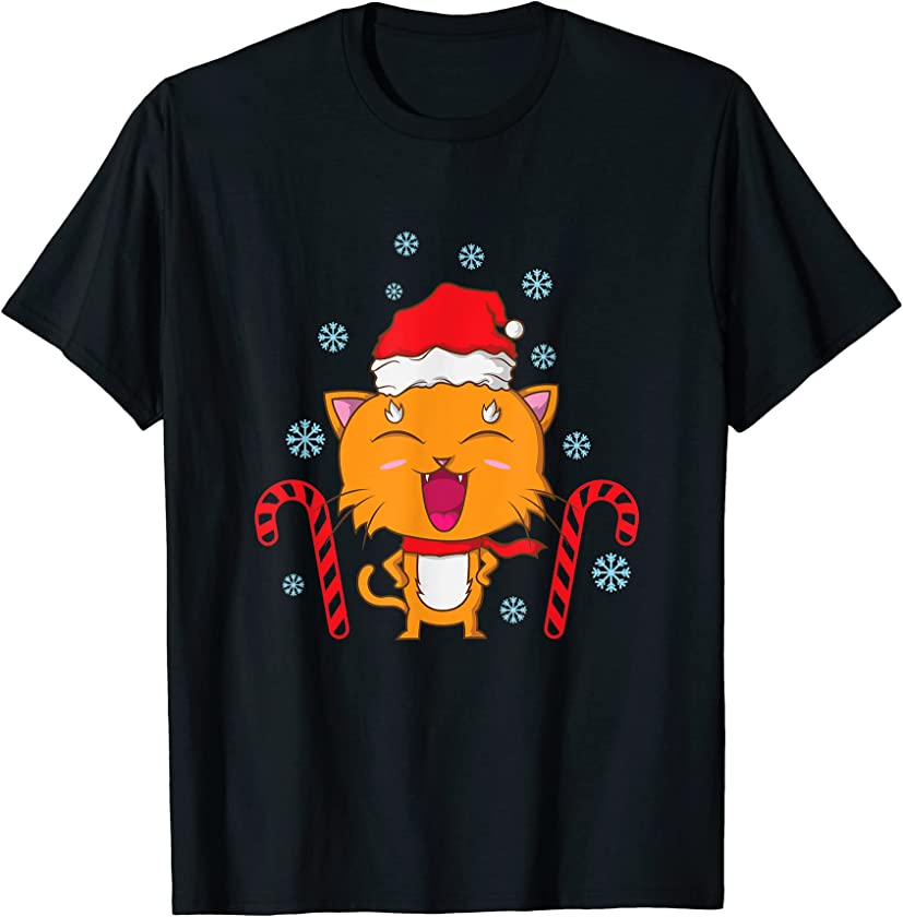 Cat with Candy Canes on Holiday X-Mas T-Shirt