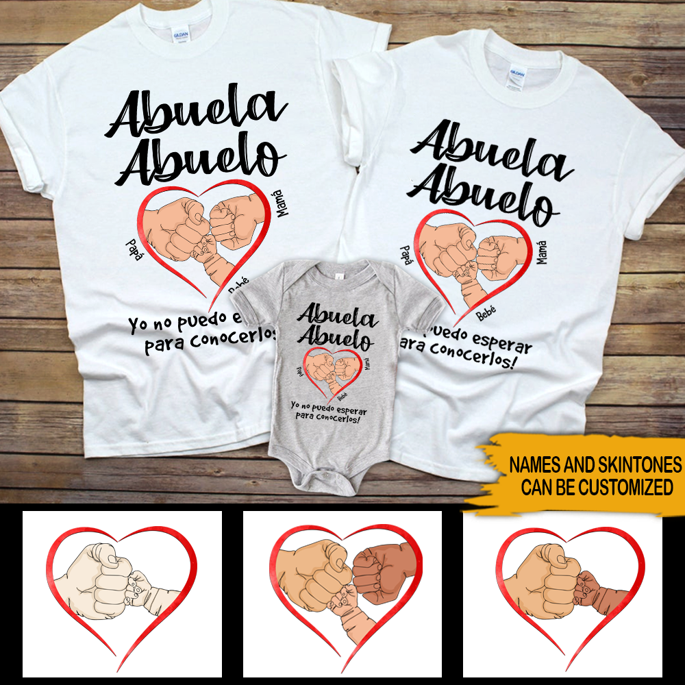 Abuela Abuelo Custom Spanish T Shirt & Baby Onesie I Can’T Wait To Meet You Personalized Gift