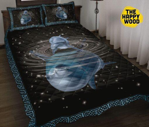 Dolphin Reflection Night Star Style Quilt Bed Set And Pillow Covers