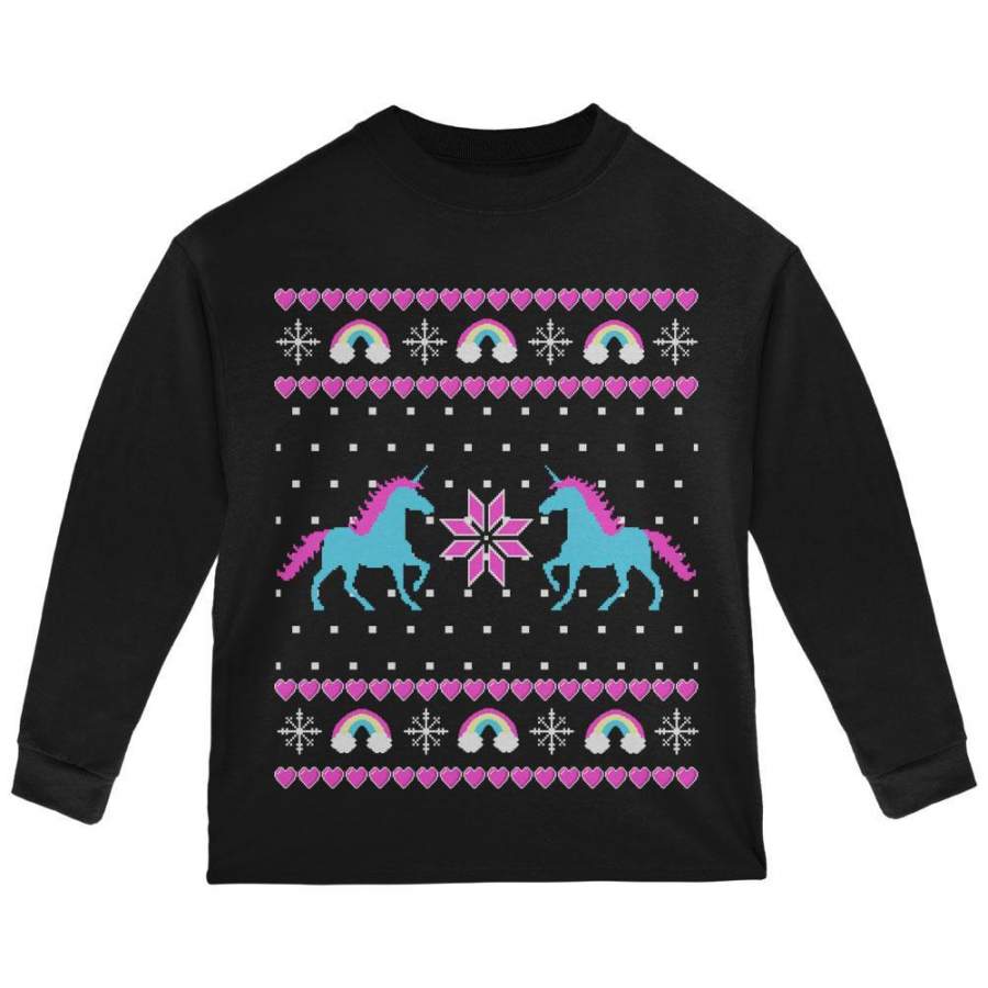 Unicorn Rainbow Ugly Christmas Sweater Toddler Long Sleeve T Shirt