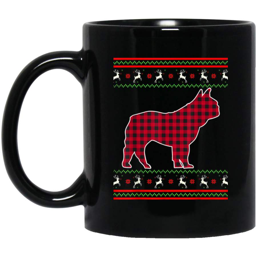 Ugly Christmas Sweater French Bulldog Red Plaid  11 oz 15 oz Mug French Bulldog Mug