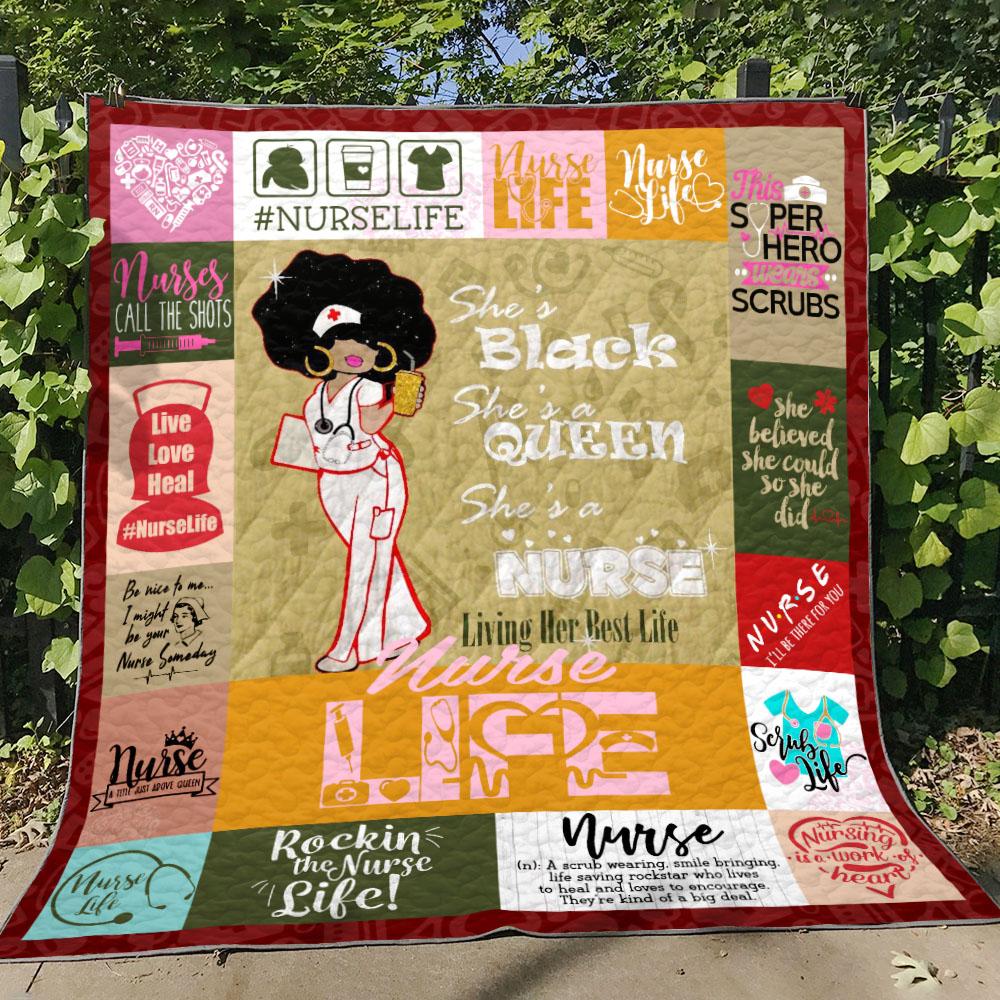 Nurse Black Queen Living Her Best Life Premium Quilt Blanket Size Throw, Twin, Queen, King, Super King