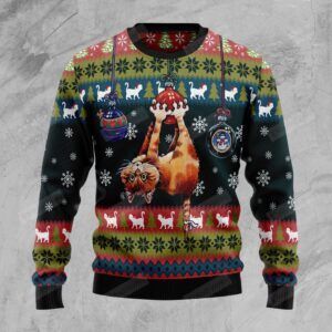 Cat Hanging On Xmas Tree Ugly Christmas Sweater, All Over Print Sweatshirt