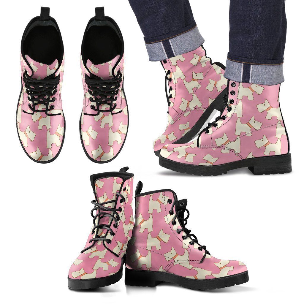 Westie Dog Pattern Print Men Women Leather Boots Fashion Boots Custom Shoes