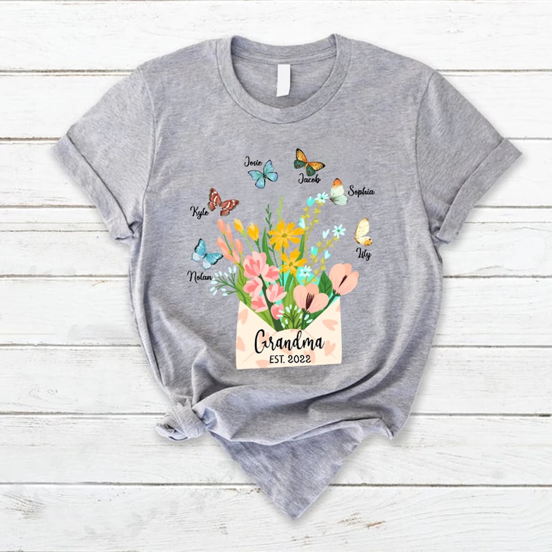 Grandma Est Flower Letter Shirt, Grandma Gift, Grandma Shirt, Mom Shirt, Mothers Day Shirt, Custom Mom Shirt, Nana Shirt